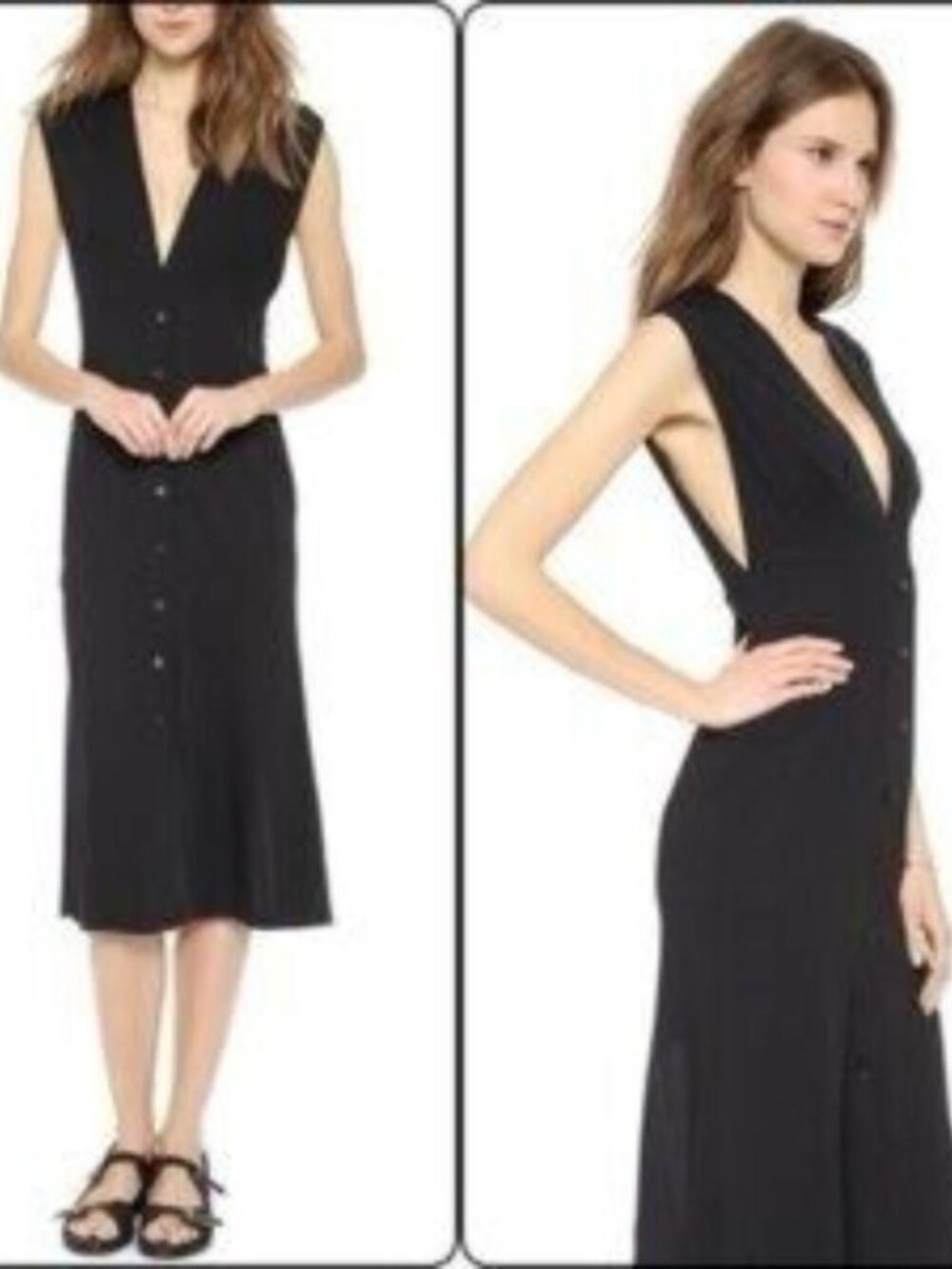 Theyskens' Theory black Didier midi shirtdress open sides column vest dress 10